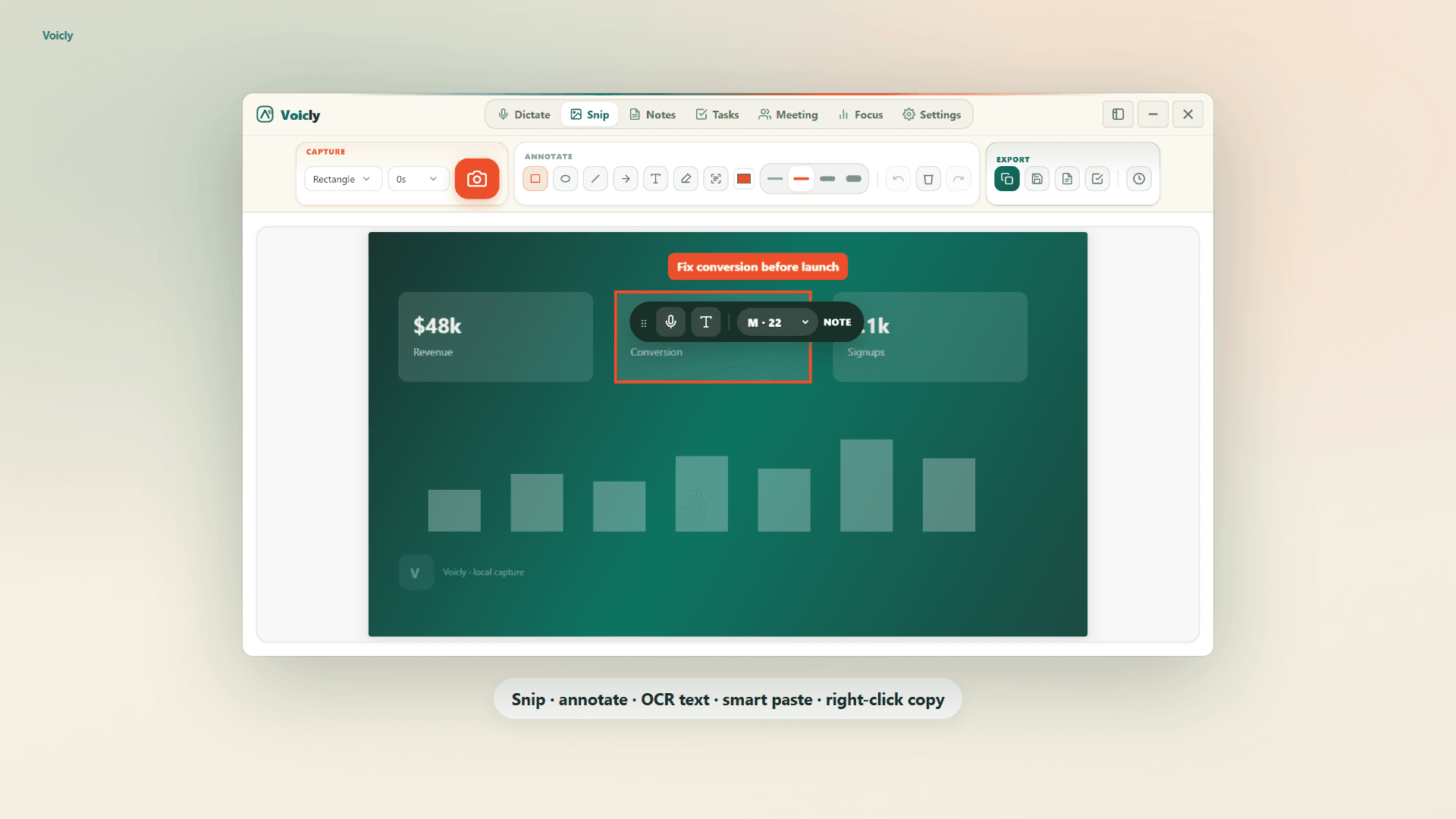 Voicly: Snip · annotate · OCR · paste